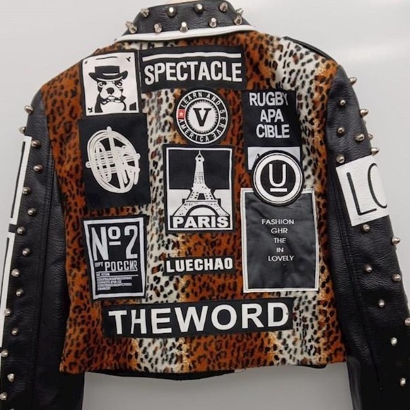 LORDLDS Women Black Leopard Leather Jacket Zip Up Moto Biker Fashion Streetwear - Picture 9 of 11